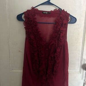 APT9 Sleeveless Sheer Ruffle Rose Blouse